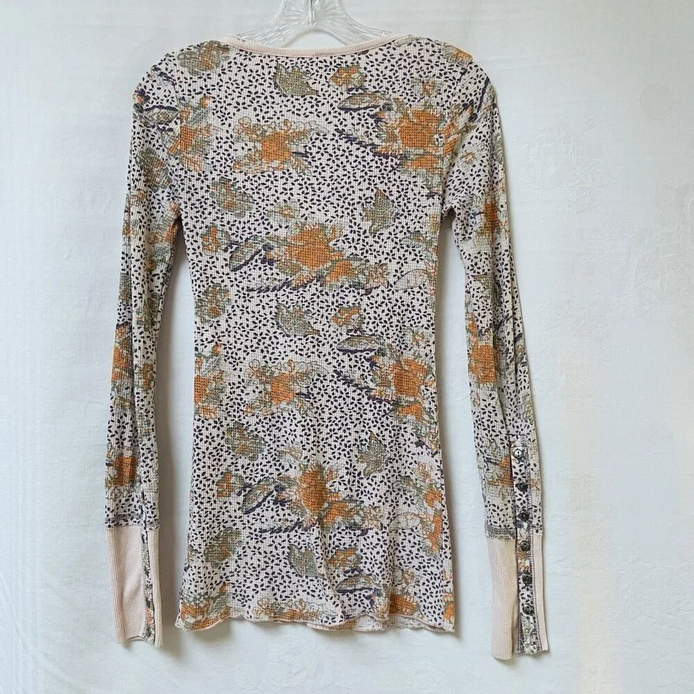 Free People Floral Button Cuff Thermal Blouse Womens Small Y2k Fairy Romantic - Picture 3 of 10